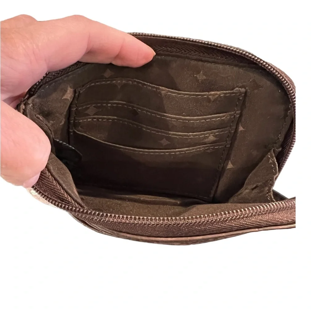 Fossil Wristlet Brown Maddox Leather Tapestry